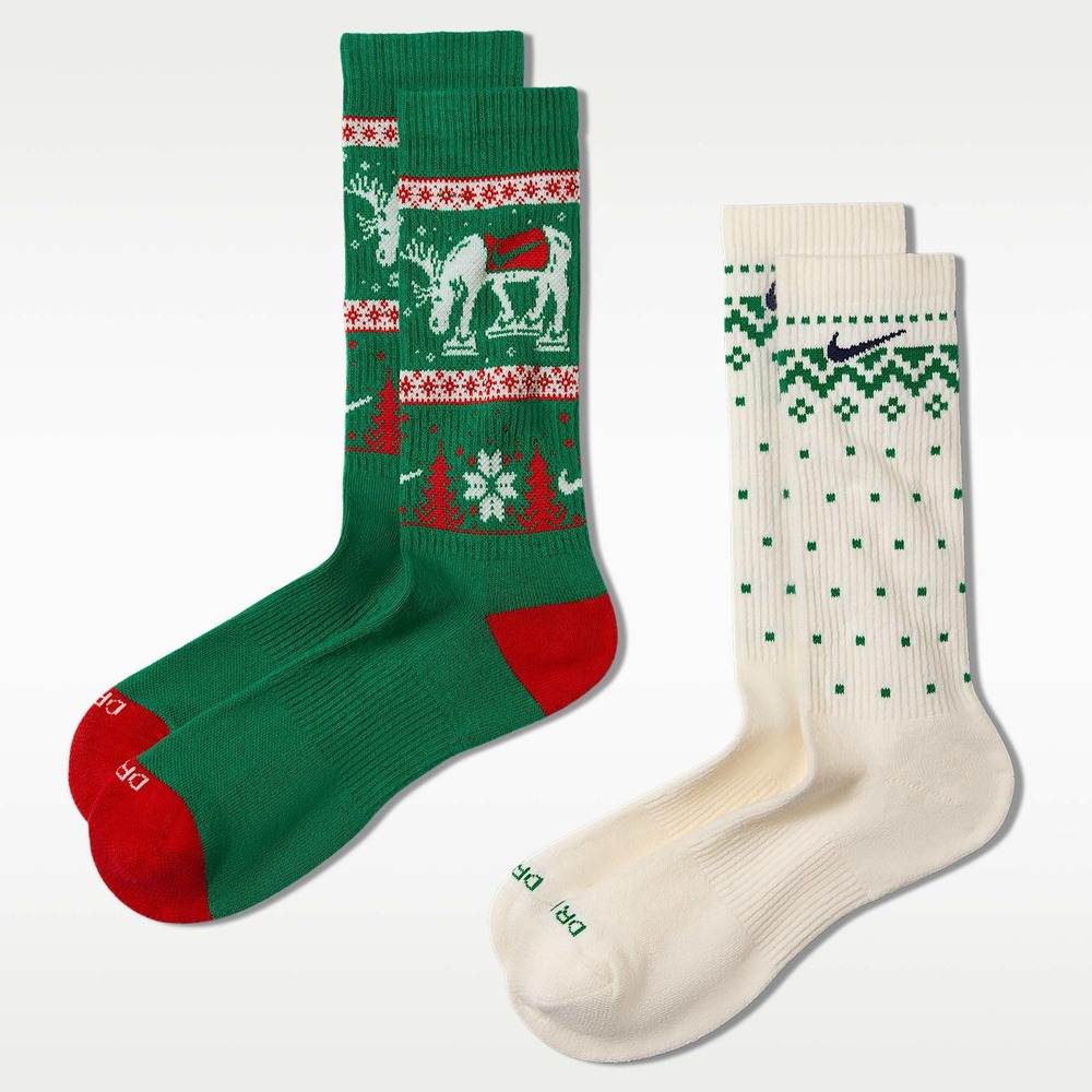 Nike Everyday Crew Socks Mens L Green White Holiday NWT HV6939-901